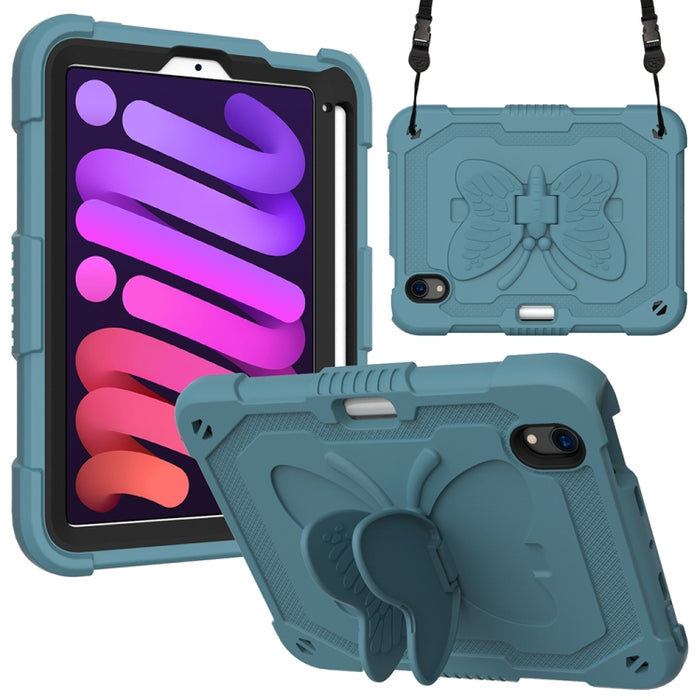 PC de color puro + funda protectora anticaída de silicona con soporte en forma de mariposa y ranura para bolígrafo
