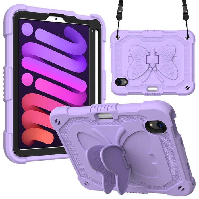 PC de color puro + funda protectora anticaída de silicona con soporte en forma de mariposa y ranura para bolígrafo