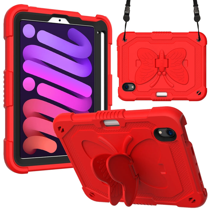 PC de color puro + funda protectora anticaída de silicona con soporte en forma de mariposa y ranura para bolígrafo