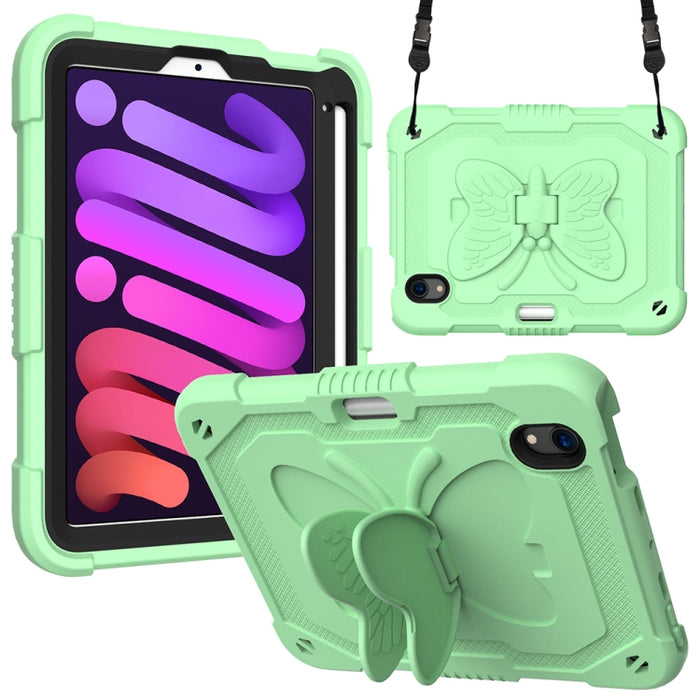 PC de color puro + funda protectora anticaída de silicona con soporte en forma de mariposa y ranura para bolígrafo
