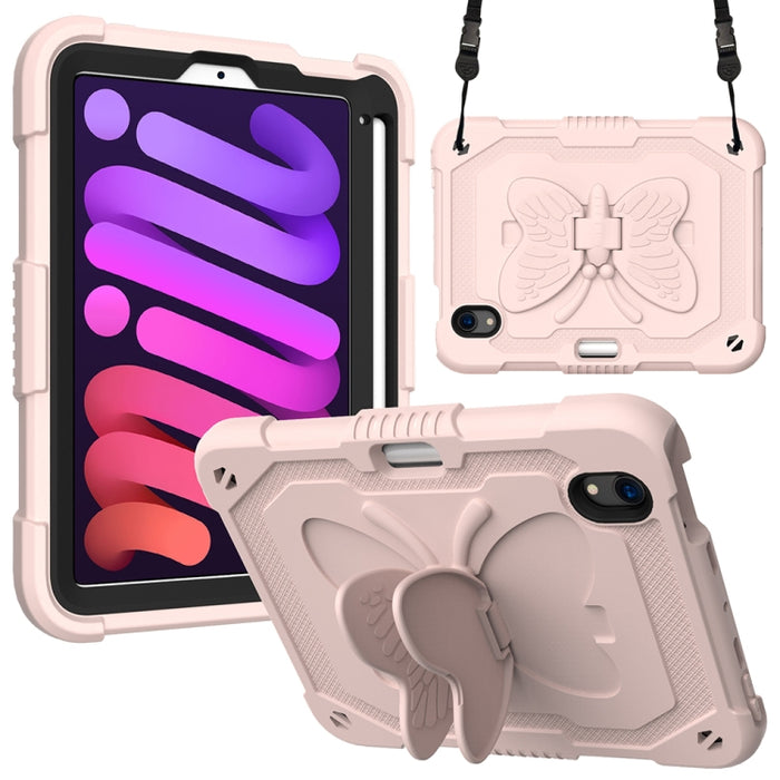 PC de color puro + funda protectora anticaída de silicona con soporte en forma de mariposa y ranura para bolígrafo