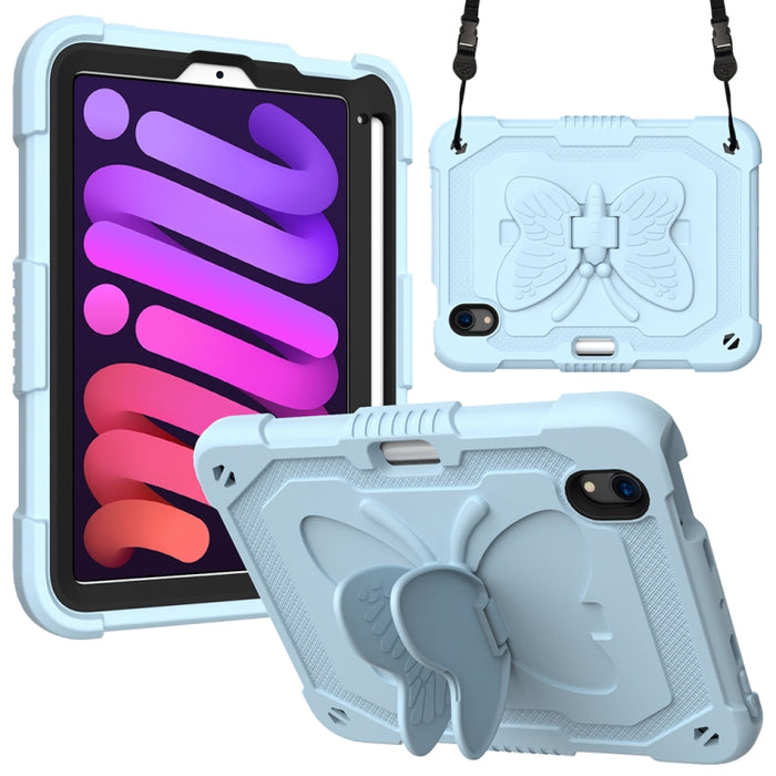 PC de color puro + funda protectora anticaída de silicona con soporte en forma de mariposa y ranura para bolígrafo