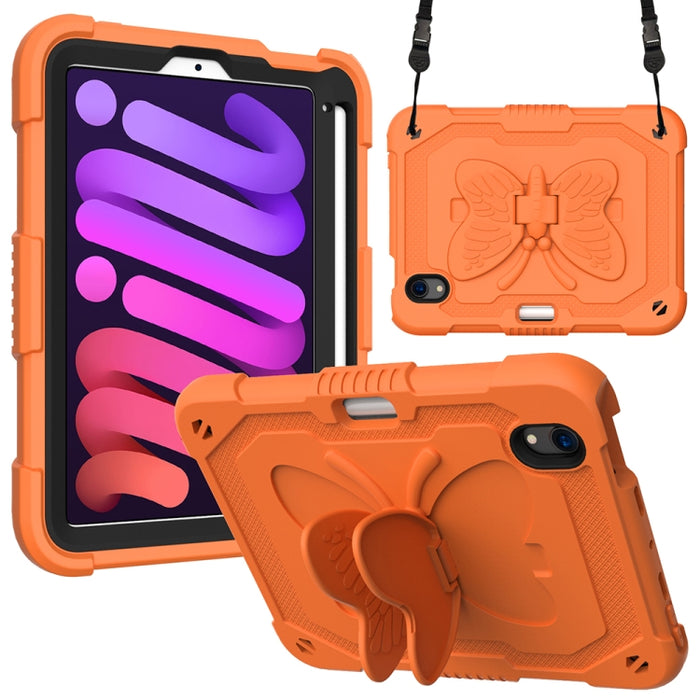 PC de color puro + funda protectora anticaída de silicona con soporte en forma de mariposa y ranura para bolígrafo