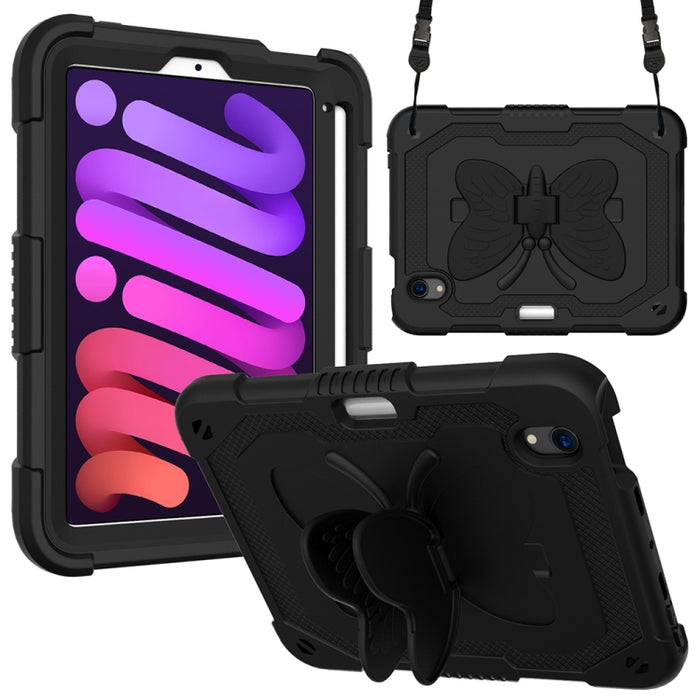 PC de color puro + funda protectora anticaída de silicona con soporte en forma de mariposa y ranura para bolígrafo