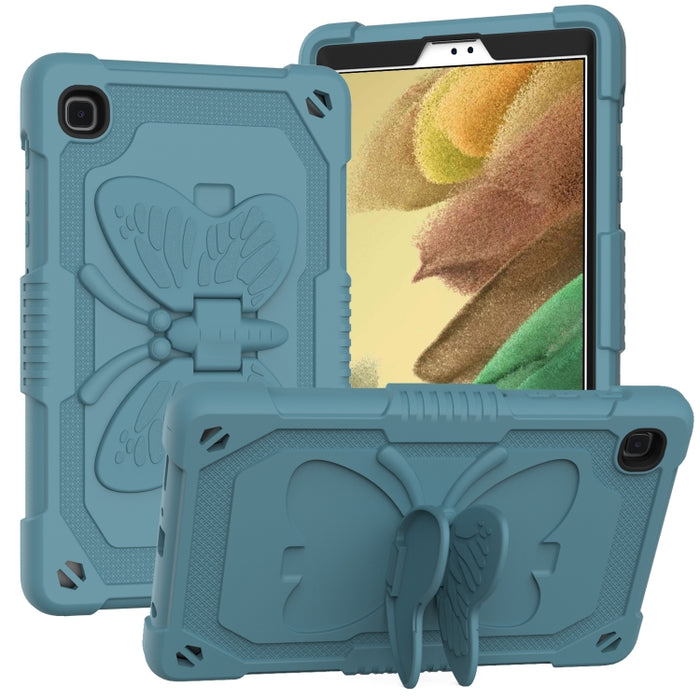 PC de color puro + funda protectora anticaída de silicona con soporte en forma de mariposa y ranura para bolígrafo