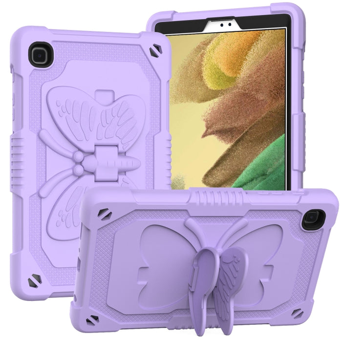 PC de color puro + funda protectora anticaída de silicona con soporte en forma de mariposa y ranura para bolígrafo