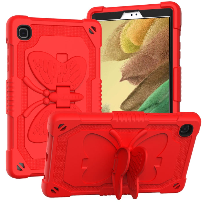 PC de color puro + funda protectora anticaída de silicona con soporte en forma de mariposa y ranura para bolígrafo