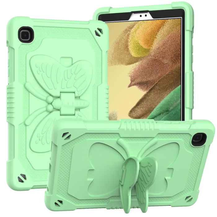 PC de color puro + funda protectora anticaída de silicona con soporte en forma de mariposa y ranura para bolígrafo