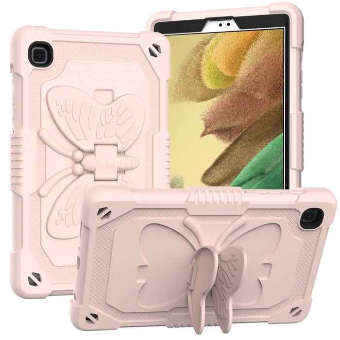 PC de color puro + funda protectora anticaída de silicona con soporte en forma de mariposa y ranura para bolígrafo