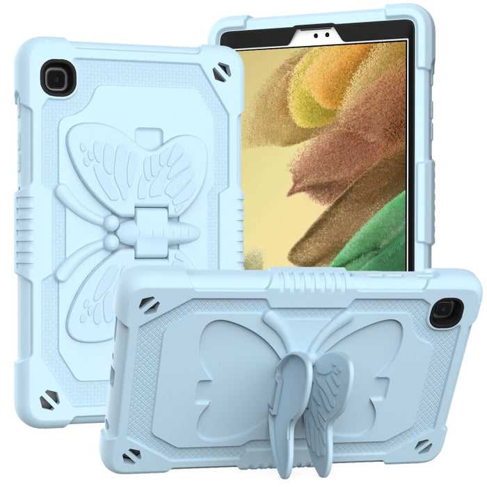 PC de color puro + funda protectora anticaída de silicona con soporte en forma de mariposa y ranura para bolígrafo