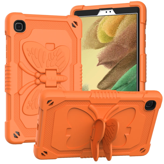PC de color puro + funda protectora anticaída de silicona con soporte en forma de mariposa y ranura para bolígrafo