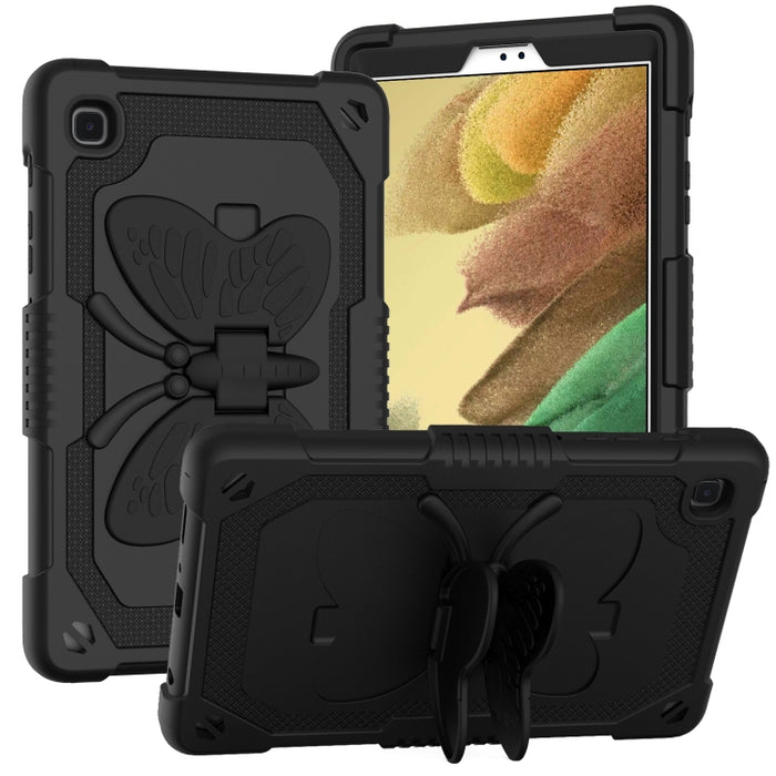 PC de color puro + funda protectora anticaída de silicona con soporte en forma de mariposa y ranura para bolígrafo
