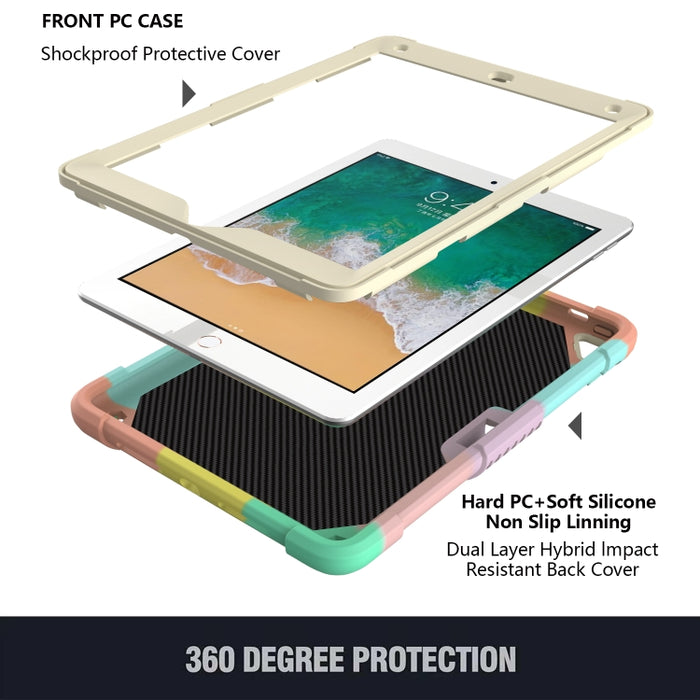 Beige PC + funda protectora anticaída de silicona con soporte en forma de mariposa y ranura para bolígrafo