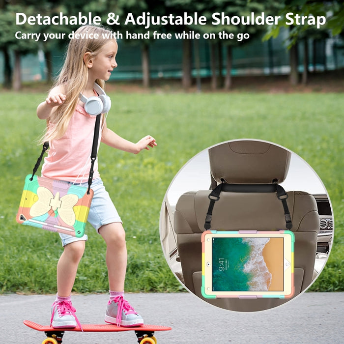 Beige PC + funda protectora anticaída de silicona con soporte en forma de mariposa y ranura para bolígrafo