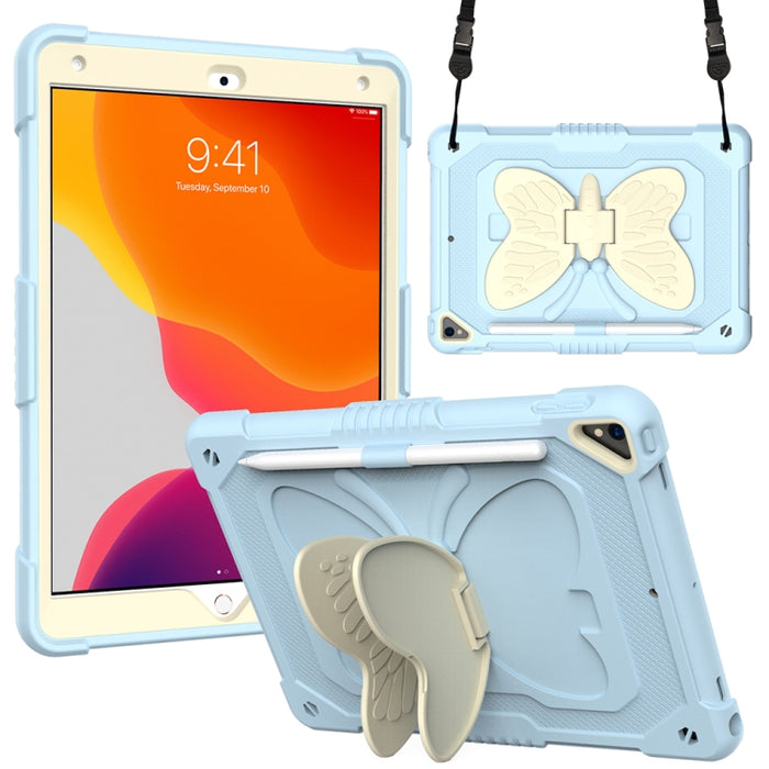 Beige PC + funda protectora anticaída de silicona con soporte en forma de mariposa y ranura para bolígrafo