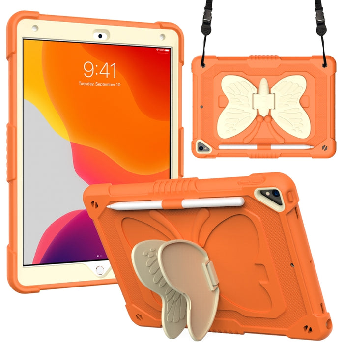 Beige PC + funda protectora anticaída de silicona con soporte en forma de mariposa y ranura para bolígrafo