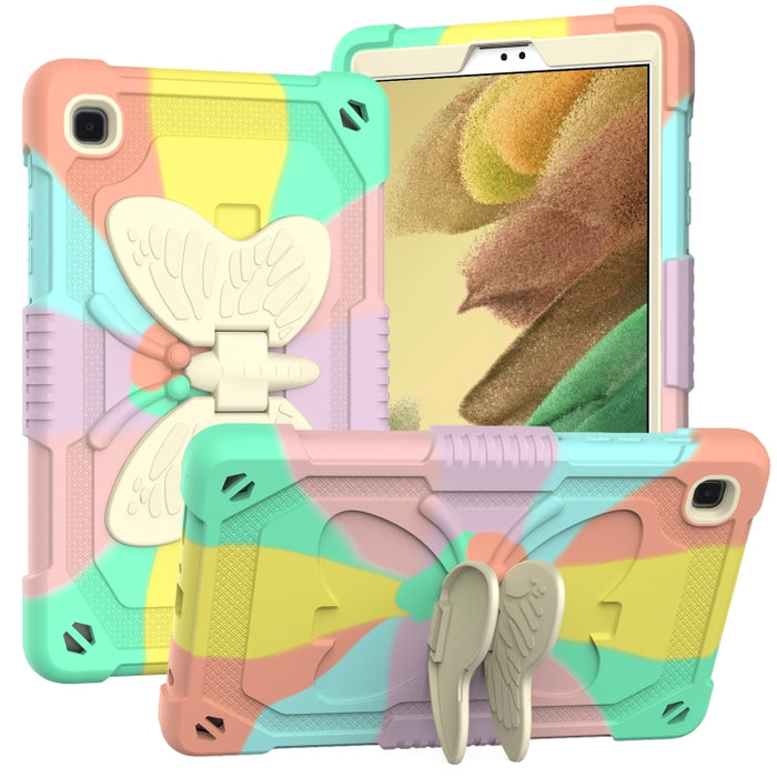 Beige PC + funda protectora anticaída de silicona con soporte en forma de mariposa y ranura para bolígrafo