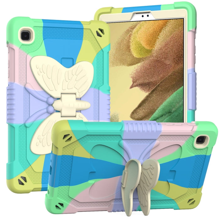 Beige PC + funda protectora anticaída de silicona con soporte en forma de mariposa y ranura para bolígrafo