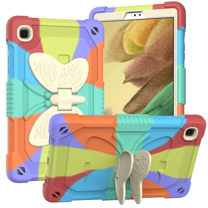Beige PC + funda protectora anticaída de silicona con soporte en forma de mariposa y ranura para bolígrafo