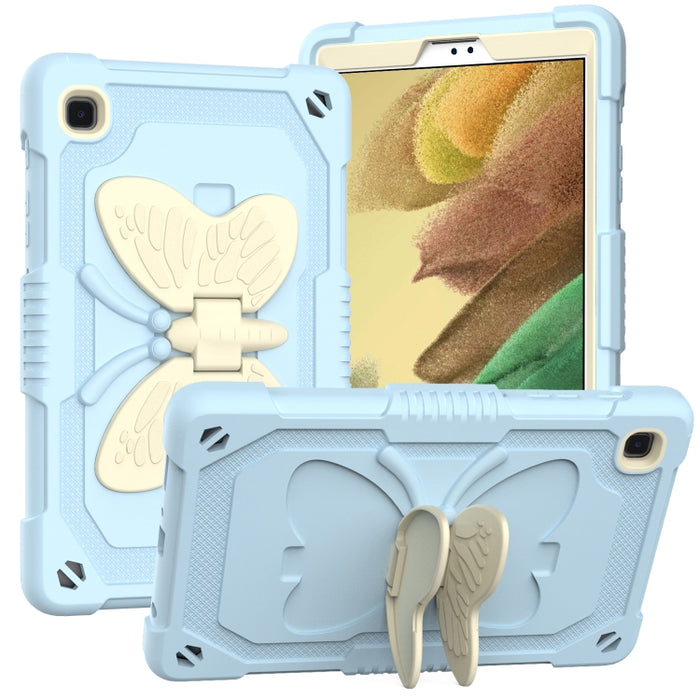 Beige PC + funda protectora anticaída de silicona con soporte en forma de mariposa y ranura para bolígrafo
