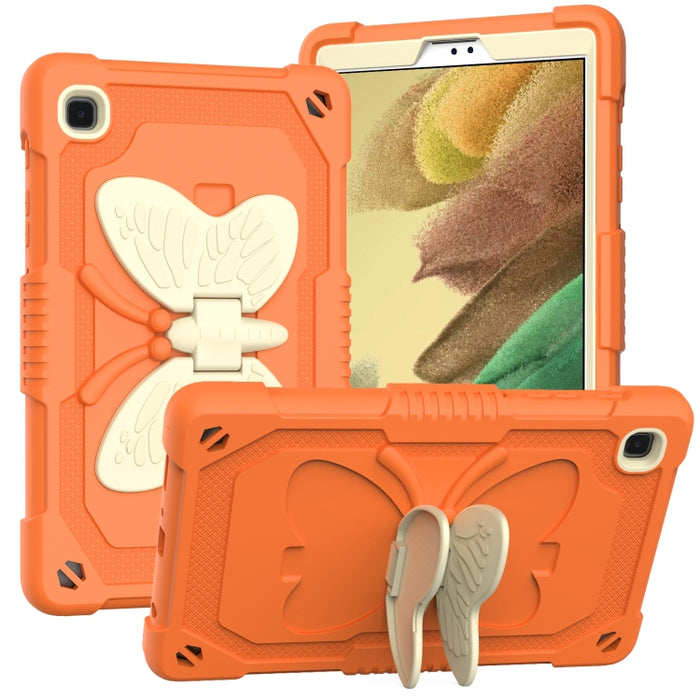 Beige PC + funda protectora anticaída de silicona con soporte en forma de mariposa y ranura para bolígrafo