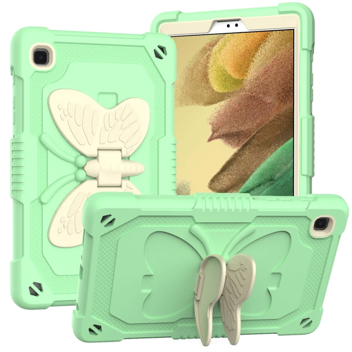 Beige PC + funda protectora anticaída de silicona con soporte en forma de mariposa y ranura para bolígrafo