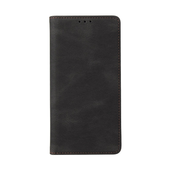 Estuche de cuero con tapa horizontal con cierre de succión simple con soporte, ranura para tarjeta y billetera