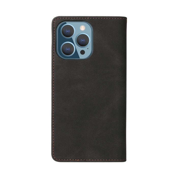 Estuche de cuero con tapa horizontal con cierre de succión simple con soporte, ranura para tarjeta y billetera