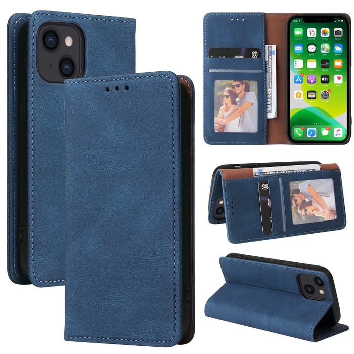 Estuche de cuero con tapa horizontal con cierre de succión simple con soporte, ranura para tarjeta y billetera