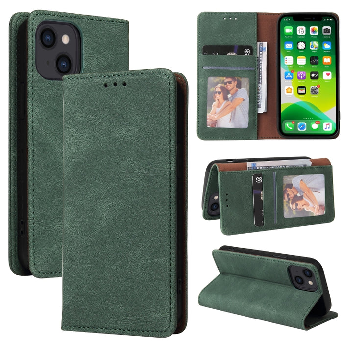 Estuche de cuero con tapa horizontal con cierre de succión simple con soporte, ranura para tarjeta y billetera