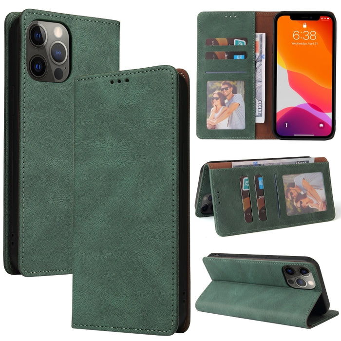 Estuche de cuero con tapa horizontal con cierre de succión simple con soporte, ranura para tarjeta y billetera