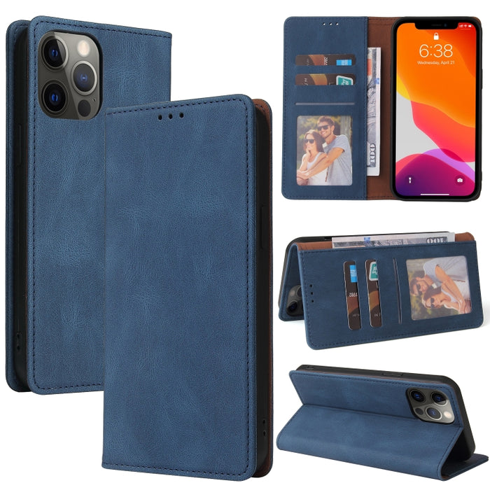 Estuche de cuero con tapa horizontal con cierre de succión simple con soporte, ranura para tarjeta y billetera
