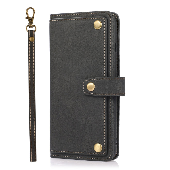 Estuche de cuero con tapa horizontal PU + TPU con soporte y ranura para tarjeta y billetera y cordón