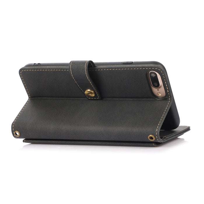 Estuche de cuero con tapa horizontal PU + TPU con soporte y ranura para tarjeta y billetera y cordón