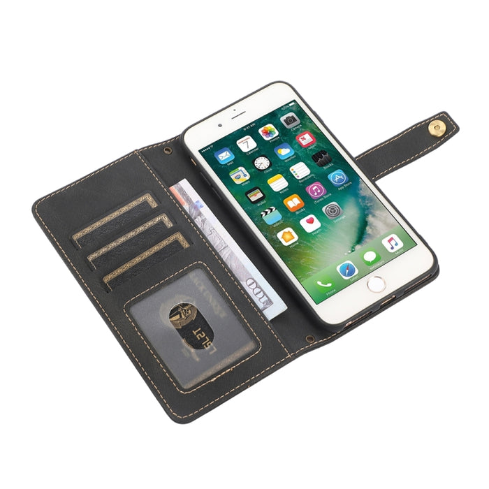 Estuche de cuero con tapa horizontal PU + TPU con soporte y ranura para tarjeta y billetera y cordón