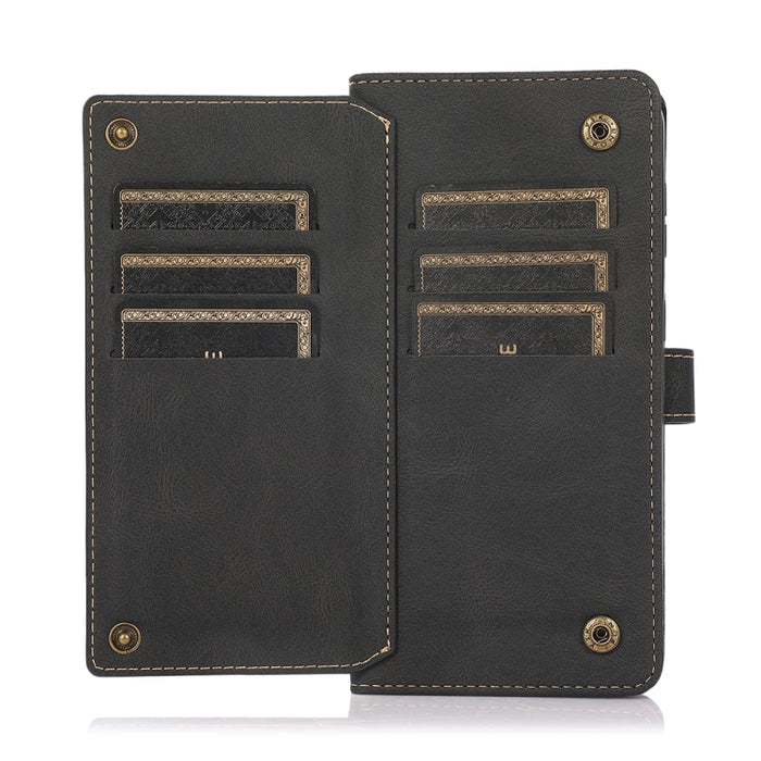 Estuche de cuero con tapa horizontal PU + TPU con soporte y ranura para tarjeta y billetera y cordón