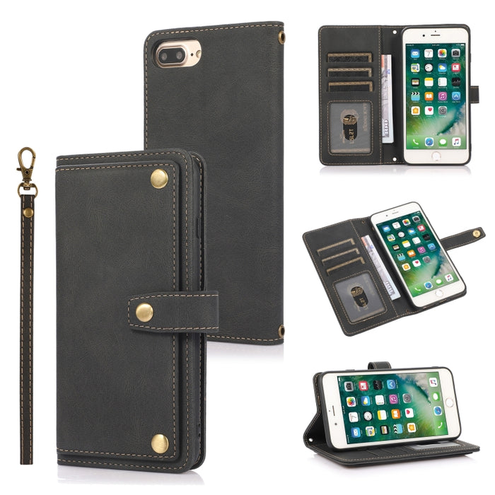 Estuche de cuero con tapa horizontal PU + TPU con soporte y ranura para tarjeta y billetera y cordón