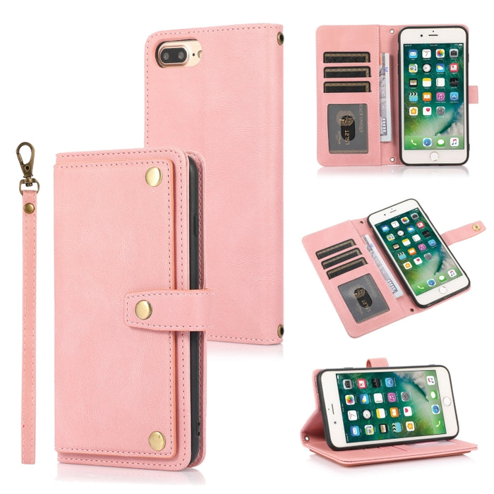 Estuche de cuero con tapa horizontal PU + TPU con soporte y ranura para tarjeta y billetera y cordón