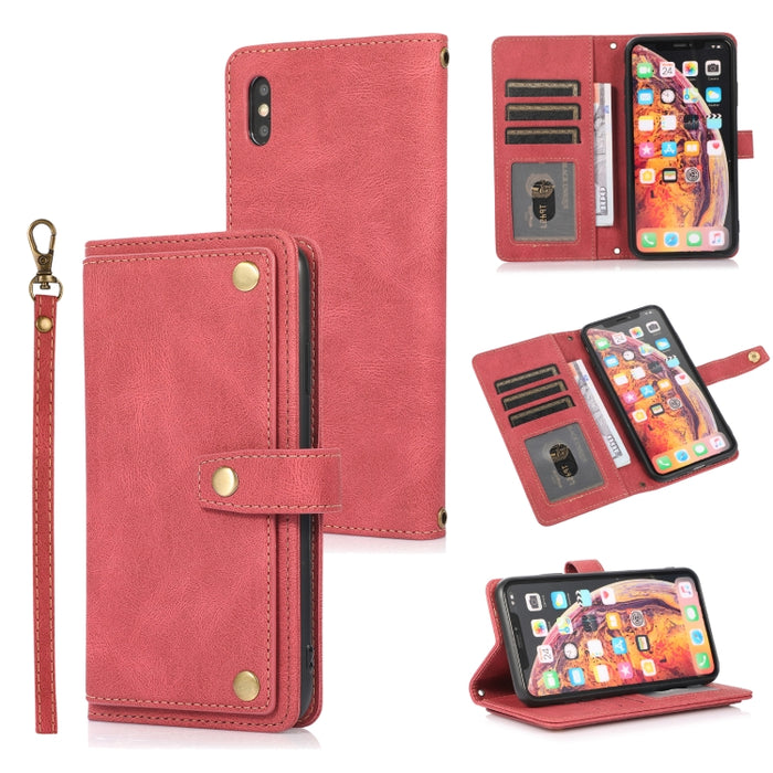 Estuche de cuero con tapa horizontal PU + TPU con soporte y ranura para tarjeta y billetera y cordón