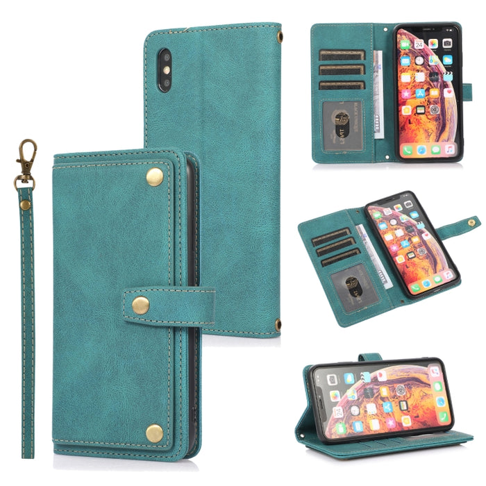 Estuche de cuero con tapa horizontal PU + TPU con soporte y ranura para tarjeta y billetera y cordón