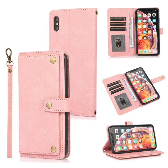 Estuche de cuero con tapa horizontal PU + TPU con soporte y ranura para tarjeta y billetera y cordón