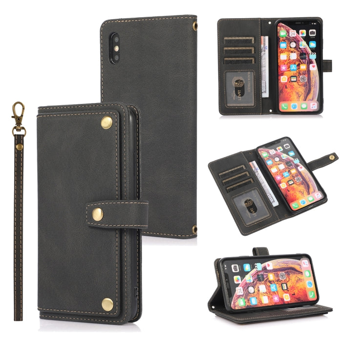 Estuche de cuero con tapa horizontal PU + TPU con soporte y ranura para tarjeta y billetera y cordón
