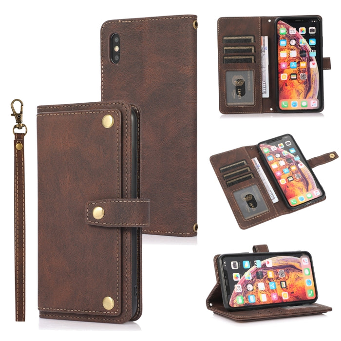 Estuche de cuero con tapa horizontal PU + TPU con soporte y ranura para tarjeta y billetera y cordón