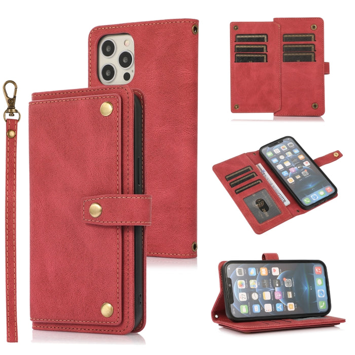 Estuche de cuero con tapa horizontal PU + TPU con soporte y ranura para tarjeta y billetera y cordón