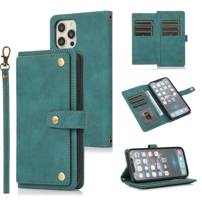Estuche de cuero con tapa horizontal PU + TPU con soporte y ranura para tarjeta y billetera y cordón
