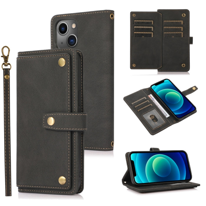 Estuche de cuero con tapa horizontal PU + TPU con soporte y ranura para tarjeta y billetera y cordón