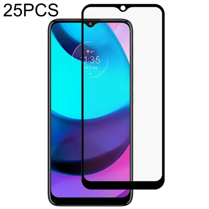 Película de vidrio templado de pantalla completa con pegamento completo de 25 piezas, For Xiaomi Mi 11T / 11T Pro (25 PCS), For OPPO Realme 6i India (25 PCS), For Samsung Galaxy M22 (25 PCS), For Motorola Moto E20 (25 PCS)