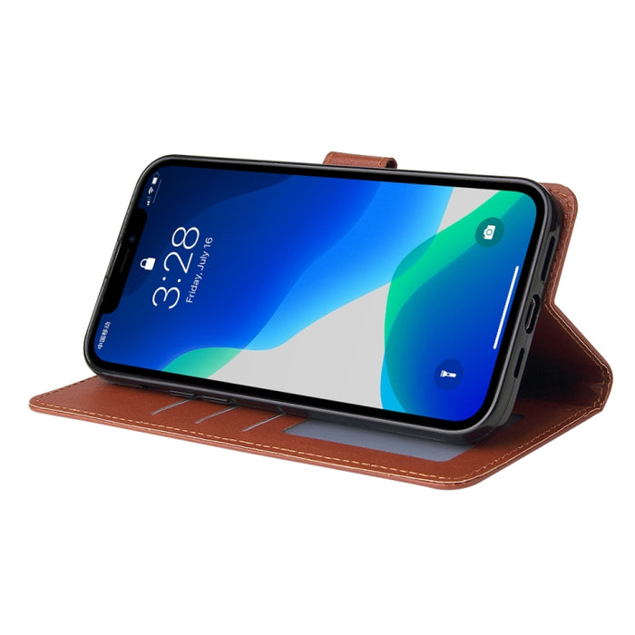 Estuche multifuncional de cuero con tapa horizontal, con tres ranuras para tarjetas y soporte, billetera con doble cremallera, marco de fotos y cordón