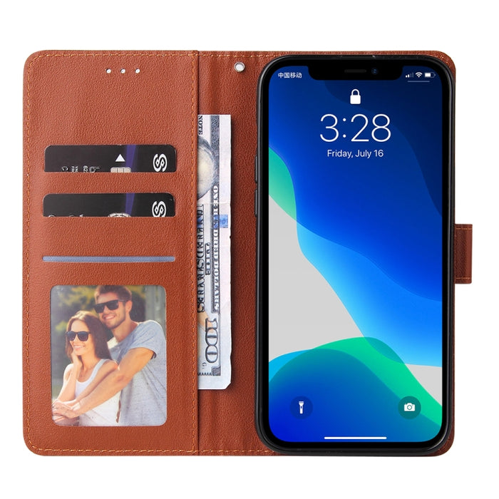 Estuche multifuncional de cuero con tapa horizontal, con tres ranuras para tarjetas y soporte, billetera con doble cremallera, marco de fotos y cordón