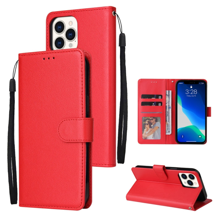 Estuche multifuncional de cuero con tapa horizontal, con tres ranuras para tarjetas y soporte, billetera con doble cremallera, marco de fotos y cordón
